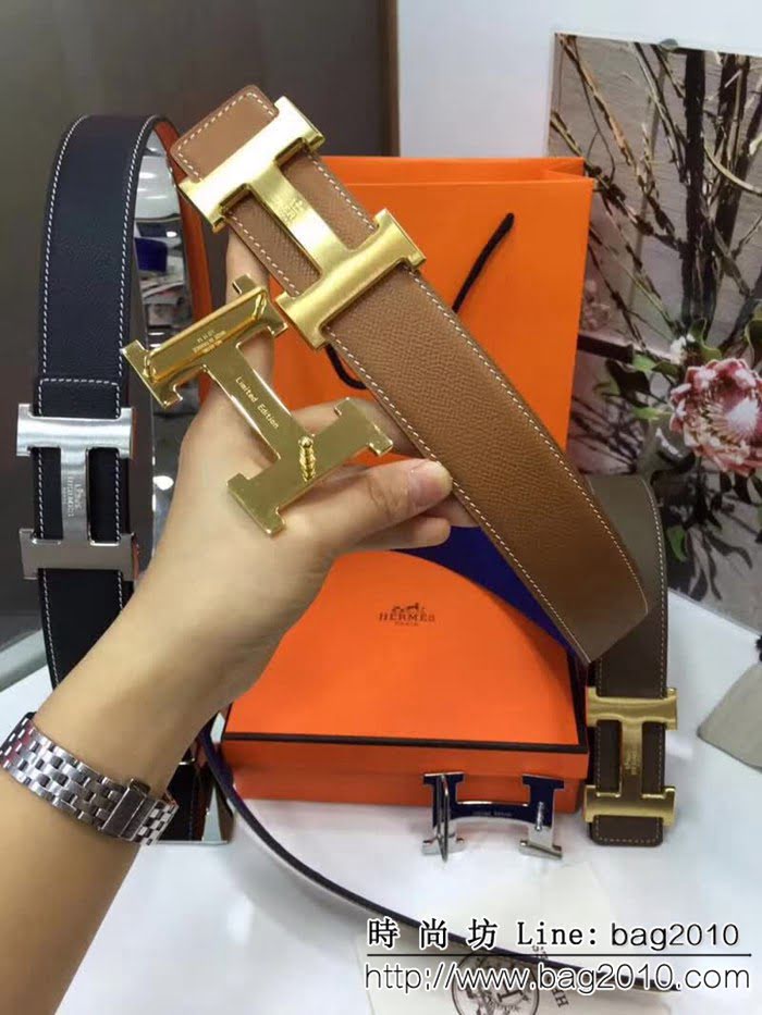 愛馬仕HERMES 純手工雙面手掌紋 專櫃奢華新款 馬拉車高端男士皮帶 HHG1100